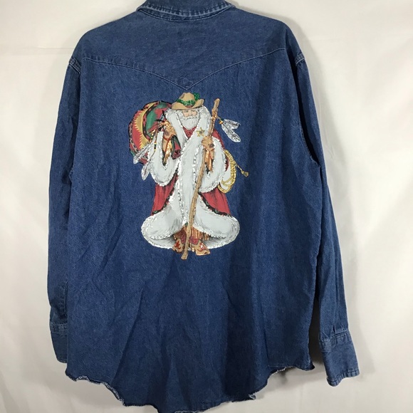 Vintage Wrangler Denim Western Santa Sheriff Shirt - Picture 3 of 8